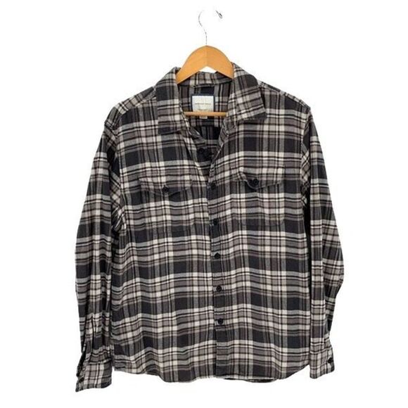 AE American Eagle Super‎ Soft Flannel Plaid Shirt Button Down Gray Size Large - Picture 2 of 9